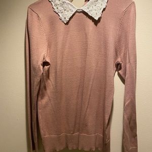 Cable & Gauge Mauve Sweater w/ Embroidered Collar